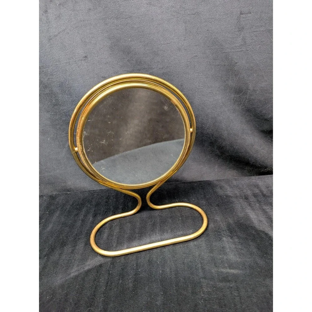Vintage Art Deco Gold Toned Mirror Minimalist Swivel Magnifying Regencycore MCM